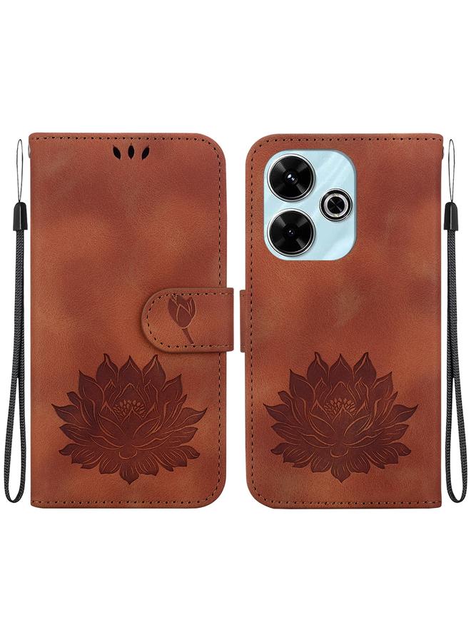The Bros Case For Redmi 13 4G Lotus Embossed Leather Phone Case 