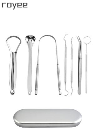 7-Piece Dental Teeth Scraper +Tongue Cleaner Tool Kit，Stainless Steel Oral Hygiene Cleaners，Professional Tongue Scrapers for Fresher Breath - pzsku/Z94403D4D414C93774222Z/45/_/1732604781/3e10a5bb-d7c9-4970-ad25-befffae7789e