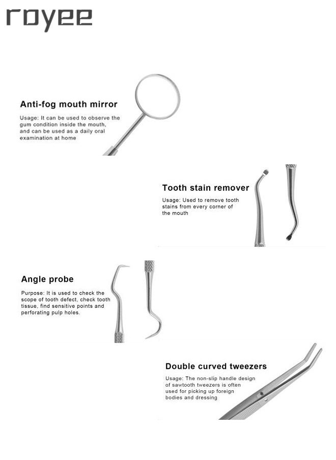 7-Piece Dental Teeth Scraper +Tongue Cleaner Tool Kit，Stainless Steel Oral Hygiene Cleaners，Professional Tongue Scrapers for Fresher Breath