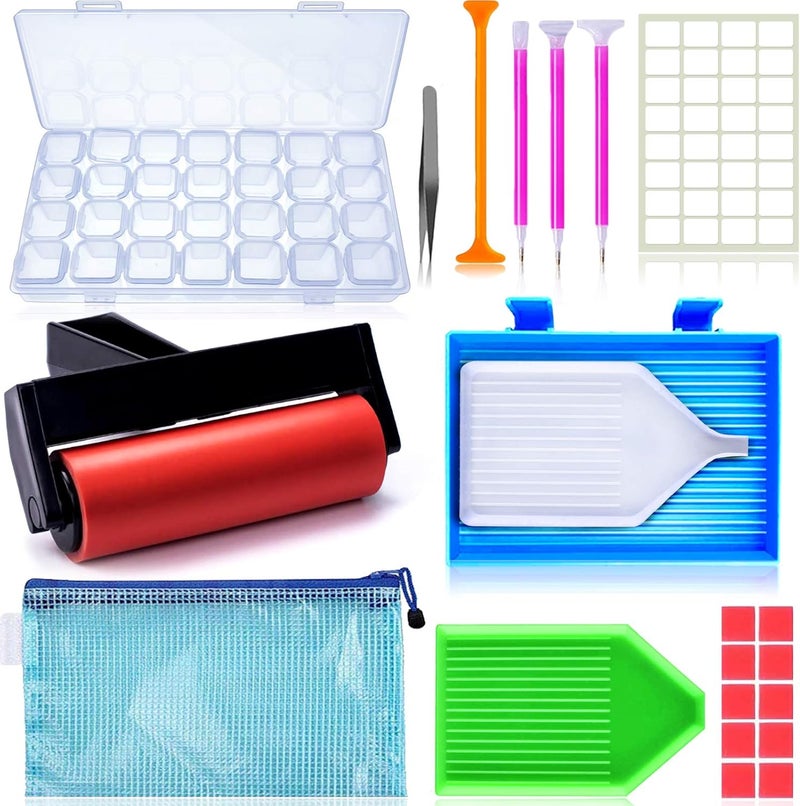 Suptikes 22 Pieces 5D Diamonds Painting Tools and Accessories Kits with Diamond Painting Roller and Diamond Embroidery Box for Adults or Kids - Image 1