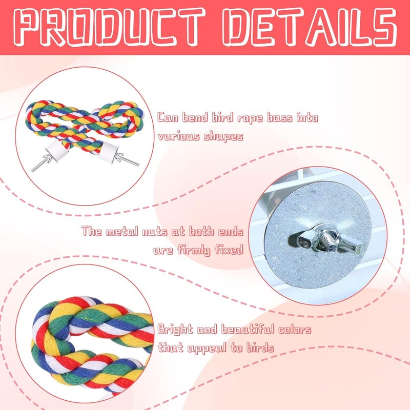 Eophmi Parrot Rope,1 PCS Bird Perches Cage Rope,Parrot Perch Bird Toys Parrot Swing Chewing Standing Hanging Perch,Parrot Cotton Rope Climbing Rope Bird Playground Rope Perches,for Budgie Bath(31.5 Inches) - Image 3