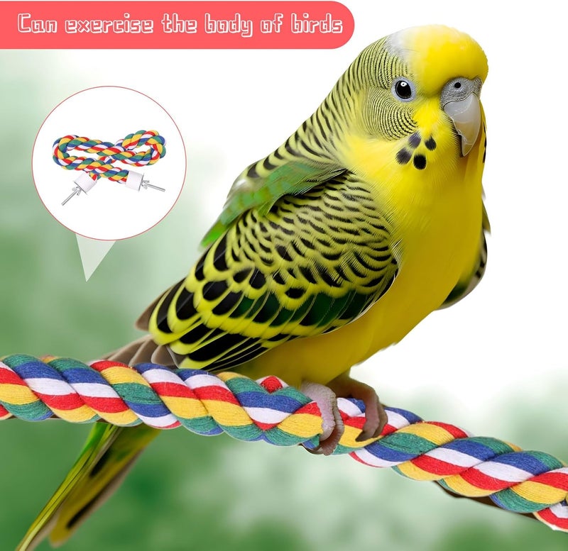 Eophmi Parrot Rope,1 PCS Bird Perches Cage Rope,Parrot Perch Bird Toys Parrot Swing Chewing Standing Hanging Perch,Parrot Cotton Rope Climbing Rope Bird Playground Rope Perches,for Budgie Bath(31.5 Inches) - Image 4