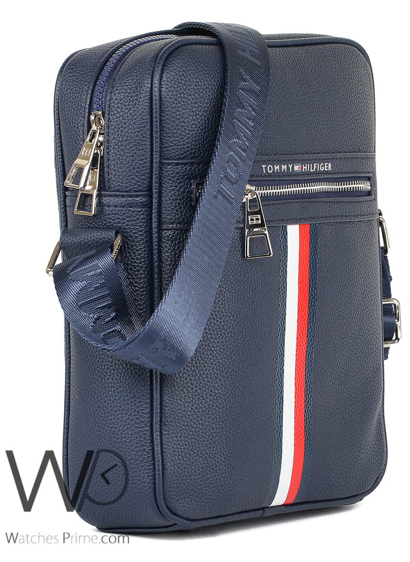 Tommy Hilfiger Plus Navy Blue Leather Tommy Hilfiger Crossbody Messenger Shoulder Bag For Men  - Image 4