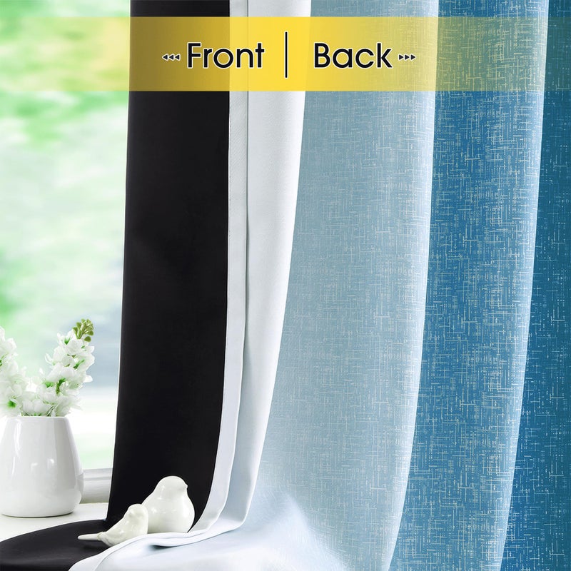 Geomoroccan Ombre 100% Blackout Curtains 96 Inches Long 2 Panels For Bedroom Room Sliding Glass Doors Blue White Gradient Patterned Light Blocking Thermal Insulated Rod Pocket Window Treatment Drapes - Image 5