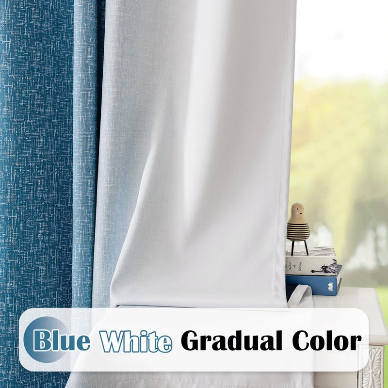 Geomoroccan Ombre 100% Blackout Curtains 96 Inches Long 2 Panels For Bedroom Room Sliding Glass Doors Blue White Gradient Patterned Light Blocking Thermal Insulated Rod Pocket Window Treatment Drapes - Image 3