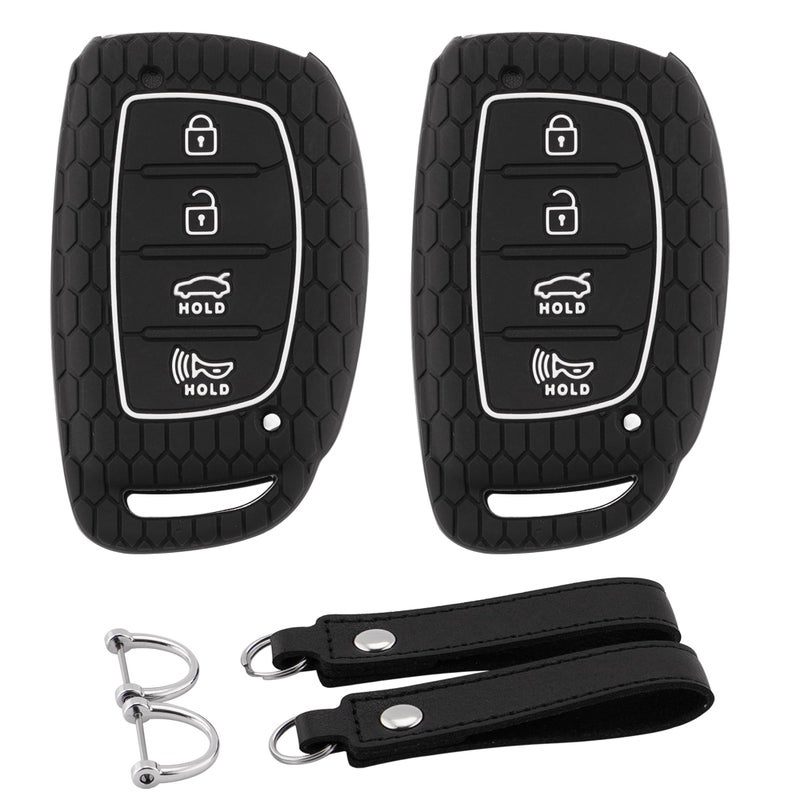 Koaudb for Hyundai Key Fob Cover with Keychain Silicone Protector Shell Fit Elantra GT Sonata Tucson Ioniq 4 Buttons Keyless Entry Smart Key 2 Pack Hyd4BB BlackBlack