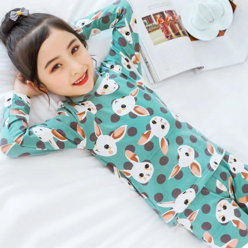 Boys' And Girls' Cartoon Autumn Clothes Long Pants Underwear Suit Children'S Summer Long Sleeve Pants Thin Girls' Home Clothes - Image 1
