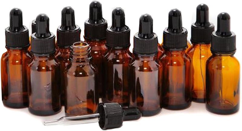 ericotry 12 PCS Empty Refillable 5ML Amber Glass Droppers Essential Oil Bottles Aromatherapy Cosmetics Elite Fluid Container Jar Pot Holder with Glass Eye Dropper and Black Caps - Image 1