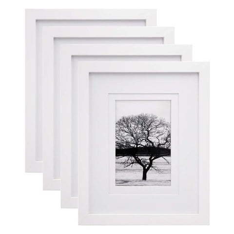 Egofine 8x10 Picture Frames Set of 4 Made of Solid Wood Covered by Plexiglass 4x6 and 5x7 with Mat or 8x10 without Mat for Table Top Display and Wall Mounting Photo Frame White