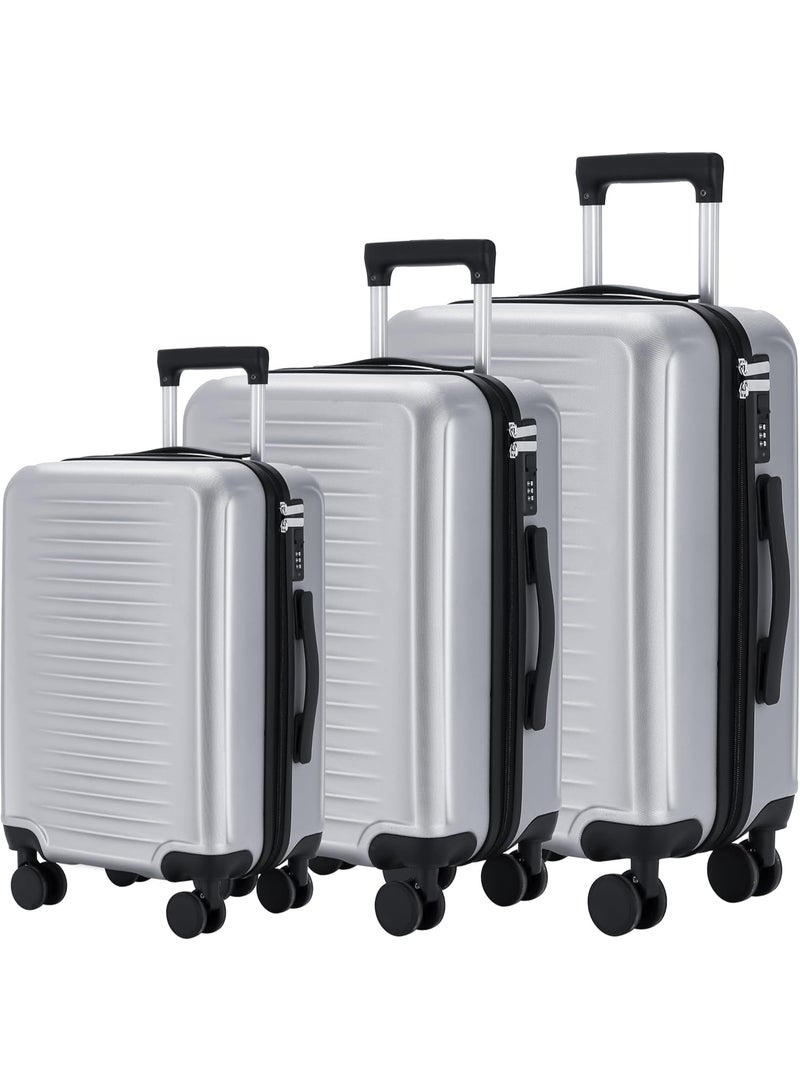 Favarey Premium Luggage Sets, 3PCS Carry-on Luggage 20/24/28 Inch,  ABS+PC Hard Shell Travel Luggage Suitcase with Spinner Wheels, Carry on Luggage Set with TSA Lock (Silver) - Image 1