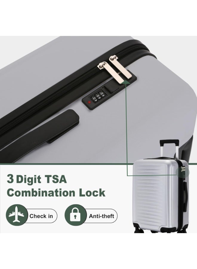 Favarey Premium Luggage Sets, 3PCS Carry-on Luggage 20/24/28 Inch,  ABS+PC Hard Shell Travel Luggage Suitcase with Spinner Wheels, Carry on Luggage Set with TSA Lock (Silver) - Image 3