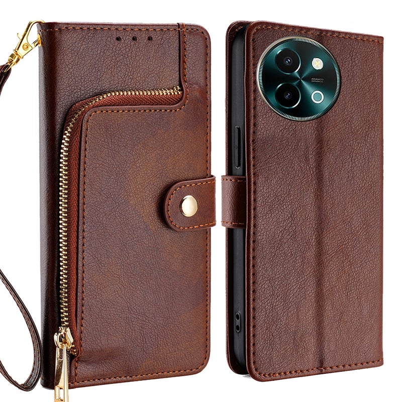 HuHa Case Cover For vivo Y38 5G / T3x Global Zipper Bag Leather Phone Case(Brown) - Image 1