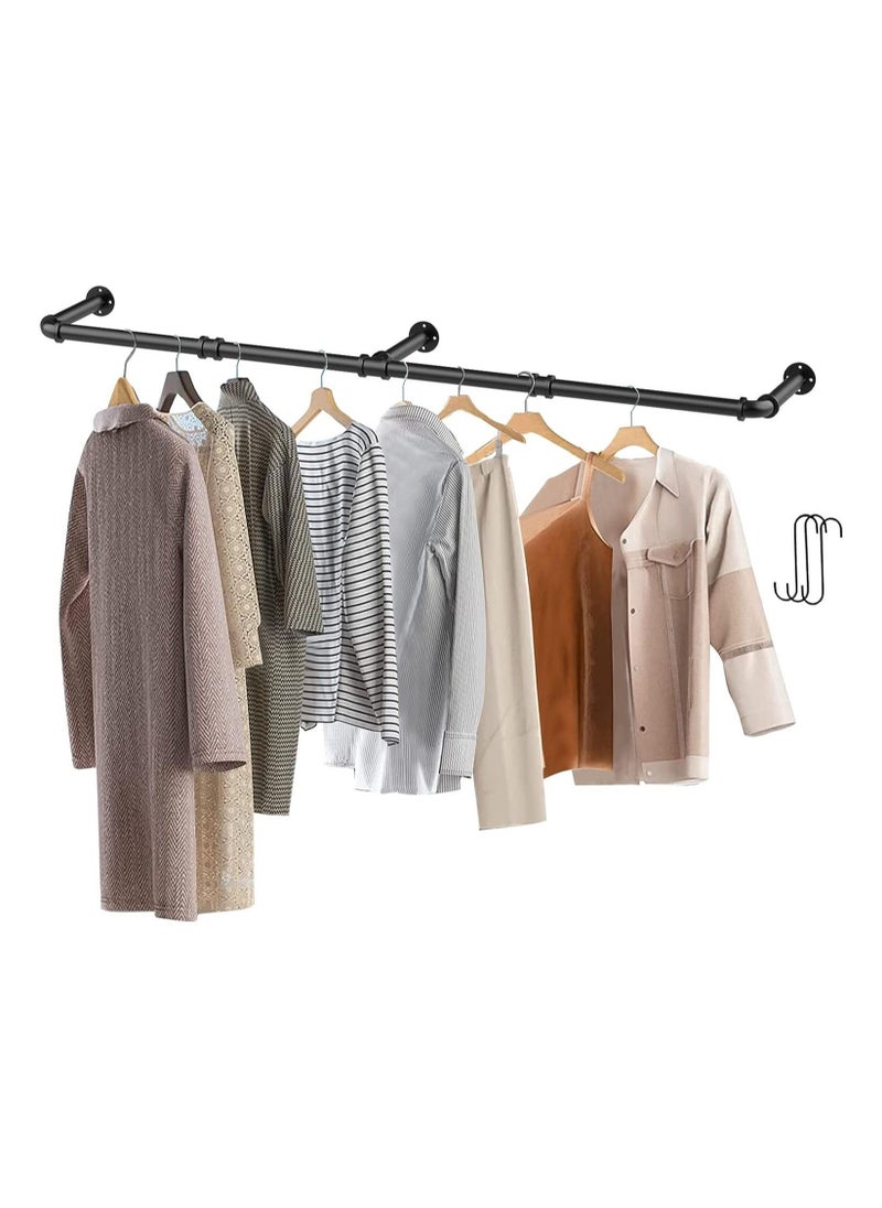 Arabest Clothes Rack Wall Mounted, Heavy Duty Iron Garment Bar with 3 S-Shaped Hooks, Industrial Pipe Garment Rack Detachable Adjustable  - Image 1