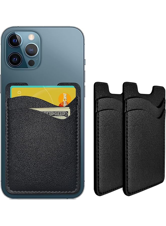 Green Tiger 2-Pack Black Leather Phone Card Holder, Stick-On Wallet for Back of Phone with Secure Adhesive, Credit Card and ID Holder Compatible with iPhone, Samsung and Most Smartphone Models - Image 1