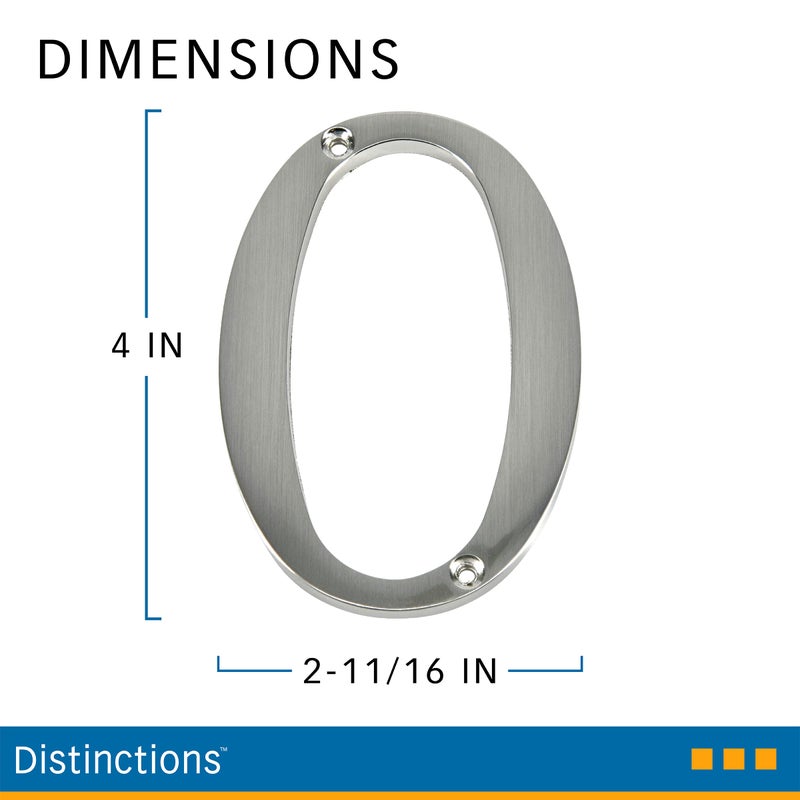 Hillman Distinctions by Hillman 843320 4-Inch Brushed Nickel Flush-Mount House Number 0 - Image 3