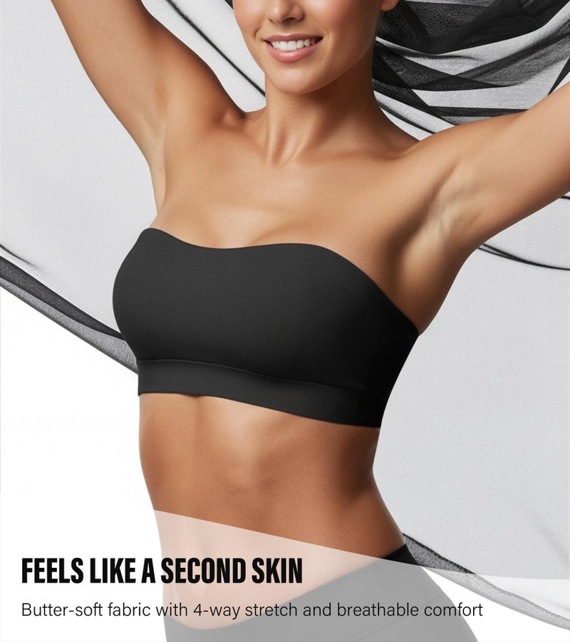 DEANGELMON Strapless Bras for Women Comfort Non-Slip Seamless Padded Bralette Clear Straps Wireless Tube Top Bra Black Small - Image 4