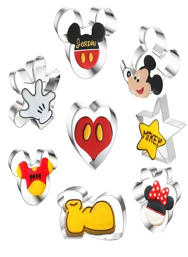 Q-BAKER 8 Pieces Mickey Mouse Cookie Cutters,Stainless Steel Cutters Mickey Minnie Mouse Shaped Biscuit Molds for Themed Birthday Baby Shower Holiday Parties - Image 1