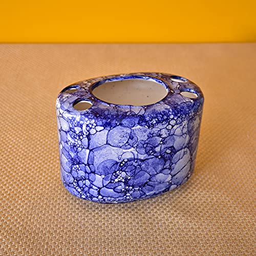 KunhaR Ceramic Bathroom Accessory Set, Blue Luster (Liquid Soap Dispenser and Toothbrush Holder) - Image 4