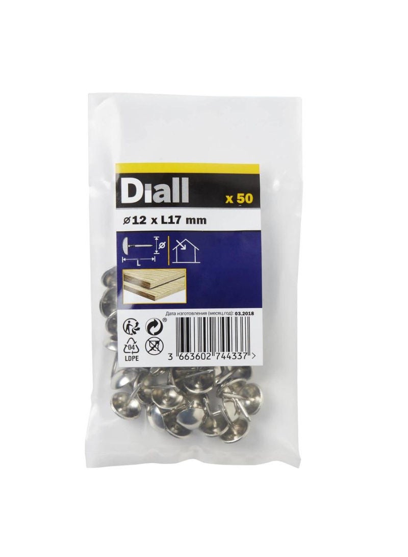 Nickel Plated Steel Upholstery Nail Pack 12 Mm 50 Piece