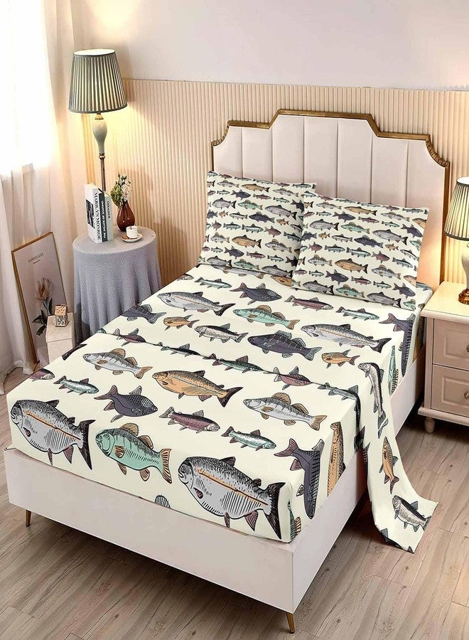 LUVIVIHOME طقم ملاءات صيد من LUVIVIHOME مكون من 4 قطع، ملاءات سرير مفردة، تصميم ريفي مستوحى من أجواء الصيد، مناسب لصيد سمك البايك والباس، هدية مثالية للرجال والمراهقين، يتضمن ملاءة مثبتة وملاءة مسطحة مع غطاءين للوسائد. - Image 3