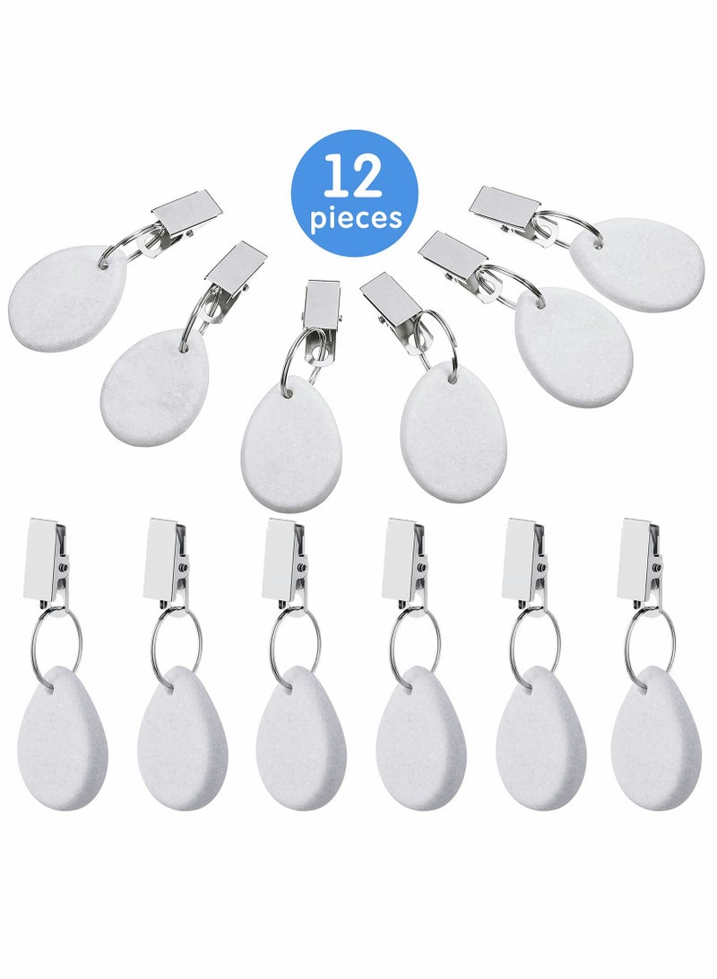 12 Pieces Teardrop Shape Tablecloth Weights with Metal Clips - White Stone Table Cover Hangers for Family Dinners, Outdoor Picnics, and Table Decoration. - Image 2