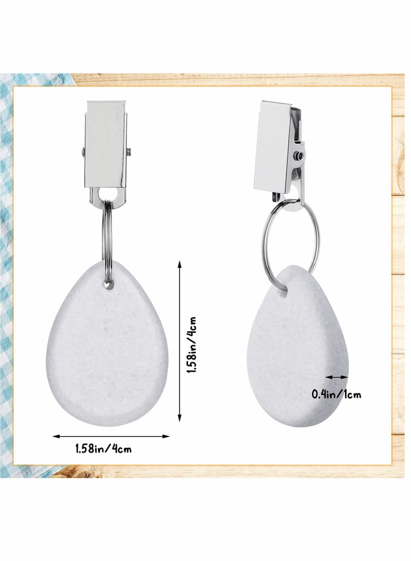 12 Pieces Teardrop Shape Tablecloth Weights with Metal Clips - White Stone Table Cover Hangers for Family Dinners, Outdoor Picnics, and Table Decoration. - Image 5