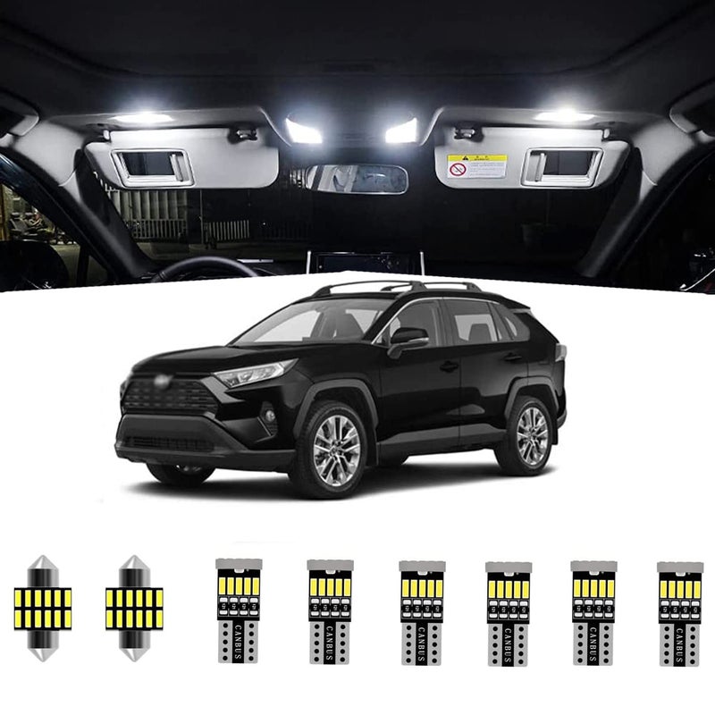 10 قطع مجموعة أضواء LED داخلية RAV4 مصابيح خريطة قبة LED فائقة السطوع لطرازات تويوتا RAV4 2016 2017 2018 2019 2020 2021 جميع الطرازات