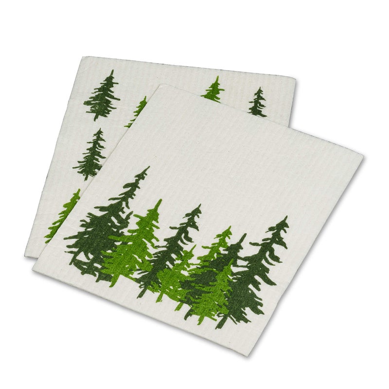 Abbott Collection 84-ASD-TREE Evergreen Forest Dish Cloths. Set of 2  Small  Ivory/green  2 Count - Image 4