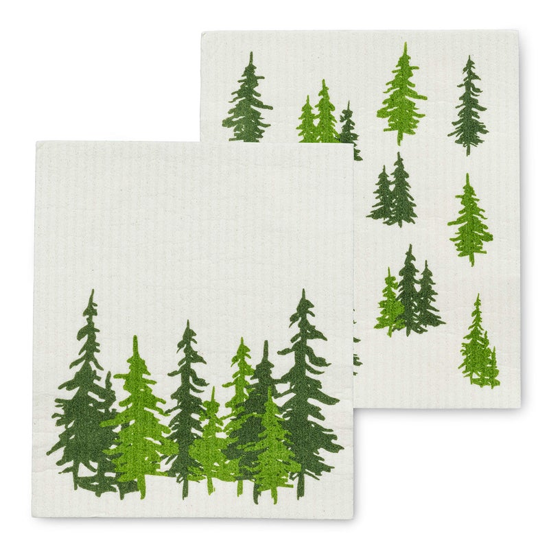 Abbott Collection 84-ASD-TREE Evergreen Forest Dish Cloths. Set of 2  Small  Ivory/green  2 Count - Image 1