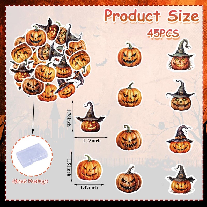 Fyeoxle 45PCS Edible Pumpkin Cupcake Toppers Wafer Paper Halloween Horror Pumpkin Cupcake Toppers Pumpkin Cupcake Picks for Halloween Eve Theme Party Birthday Decor Supplies - Image 2