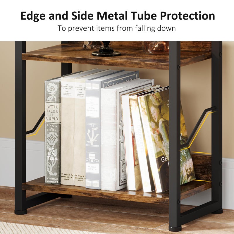 Hosfais 5 Tier Tall Bookshelf: Industrial Wood Book Shelf with Edge Protection Metal Narrow Bookshelf Bookcase Storage Organizer Display Rack for Living Room Home Office (Rustic Brown) - Image 3