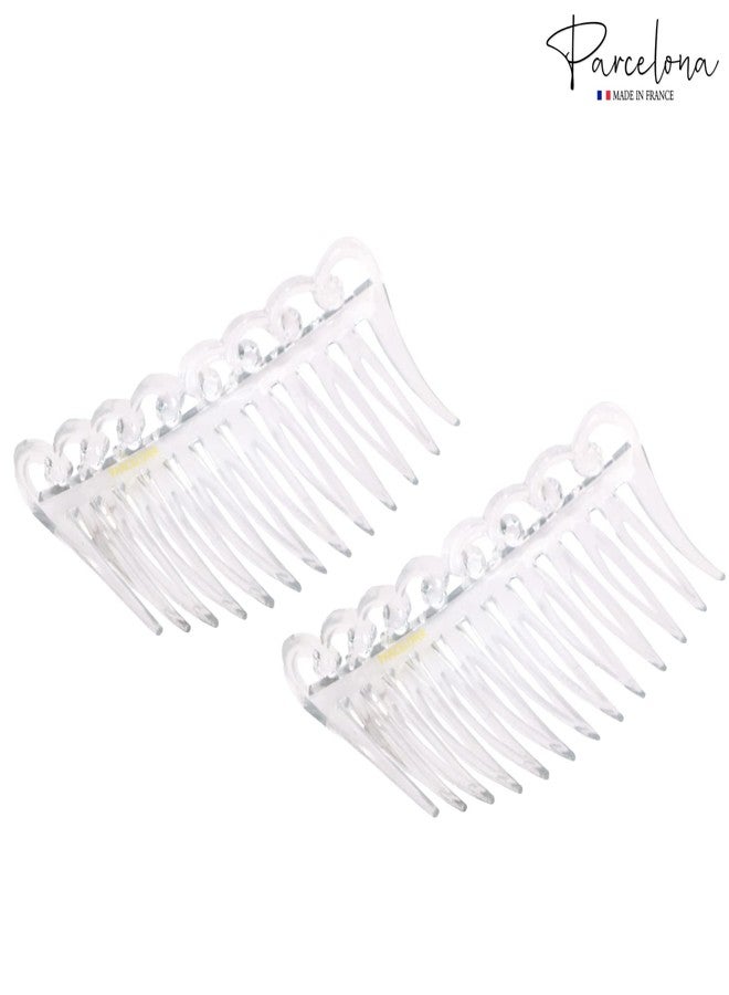 Parcelona French Swirl Crystal Clear Small 2 ¾” Celluloid Set of 2 Side Hair Combs for Women and Girls - Image 4
