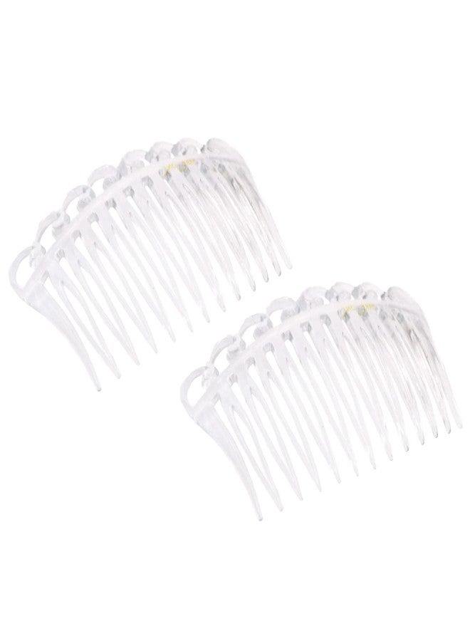 Parcelona French Swirl Crystal Clear Small 2 ¾” Celluloid Set of 2 Side Hair Combs for Women and Girls - Image 1