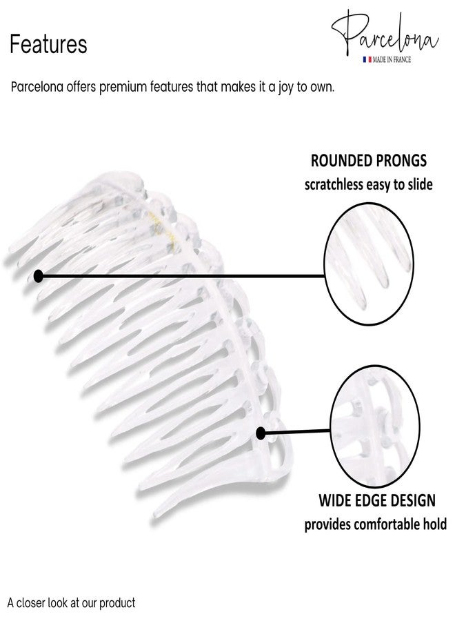 Parcelona French Swirl Crystal Clear Small 2 ¾” Celluloid Set of 2 Side Hair Combs for Women and Girls - Image 3