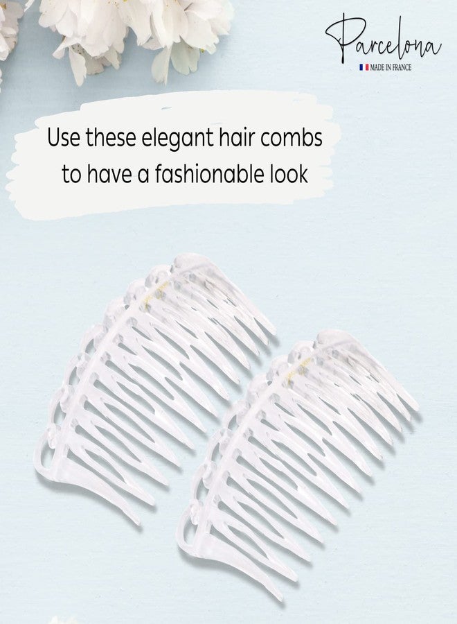 Parcelona French Swirl Crystal Clear Small 2 ¾” Celluloid Set of 2 Side Hair Combs for Women and Girls - Image 5