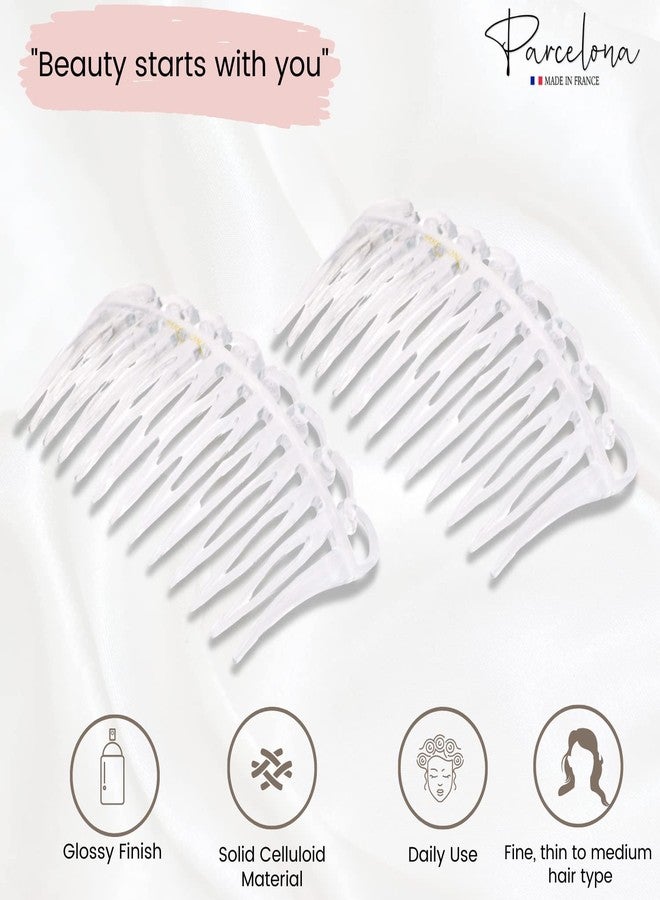 Parcelona French Swirl Crystal Clear Small 2 ¾” Celluloid Set of 2 Side Hair Combs for Women and Girls - Image 2
