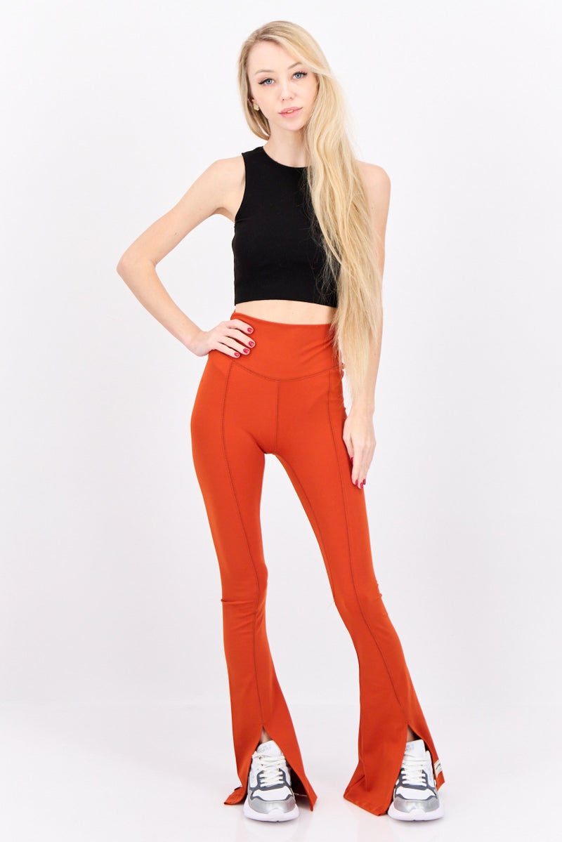 The Giving Movement Women Regular Fit Brand Logo Wide Leg Pants, Rust - Image 4
