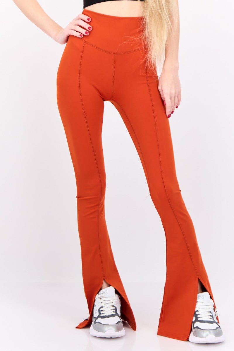 The Giving Movement Women Regular Fit Brand Logo Wide Leg Pants, Rust - Image 1