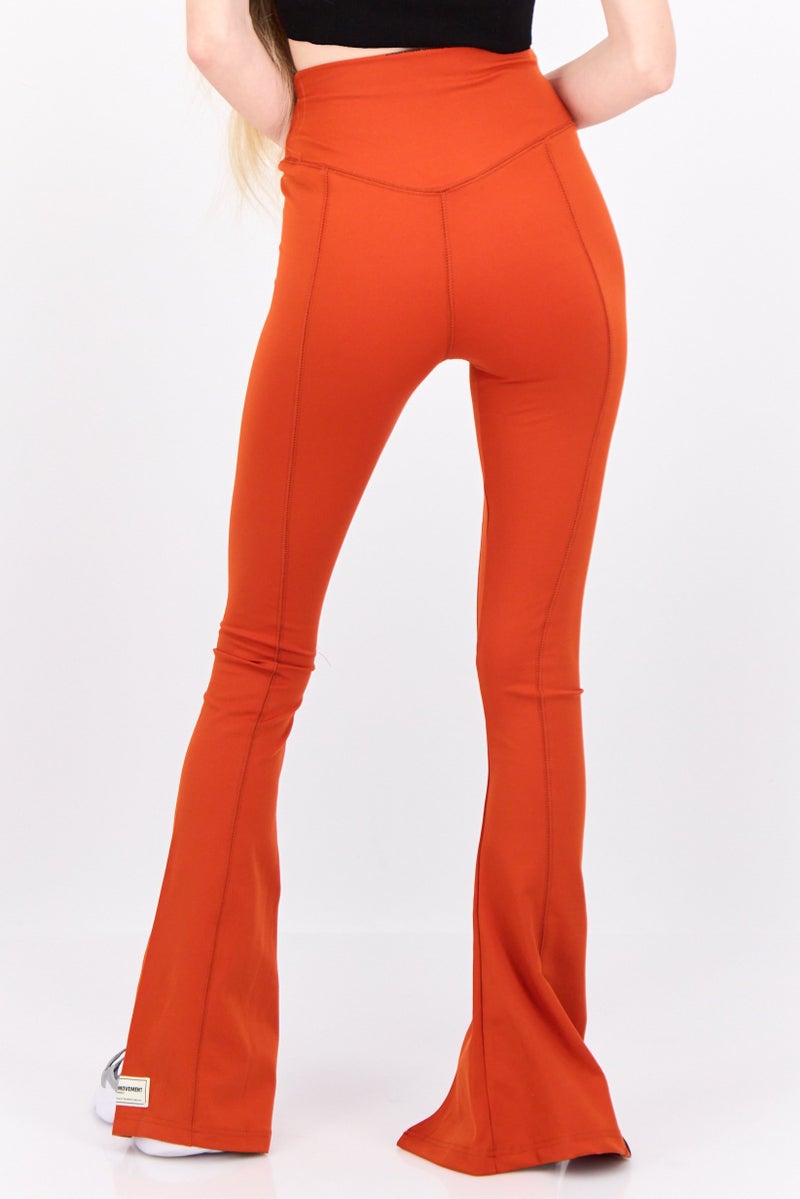 The Giving Movement Women Regular Fit Brand Logo Wide Leg Pants, Rust - Image 3
