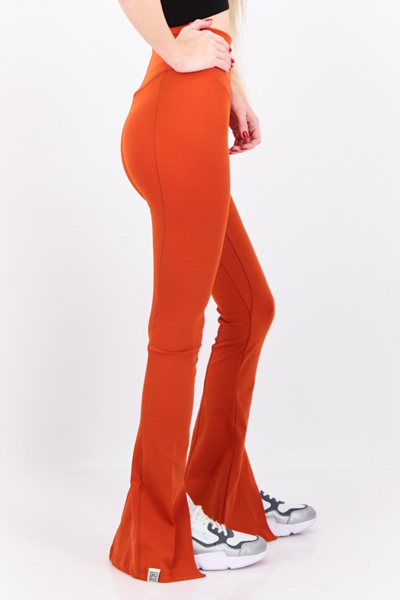 The Giving Movement Women Regular Fit Brand Logo Wide Leg Pants, Rust - Image 2