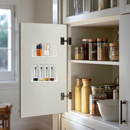 Douildhaiy Acrylic Spice Rack Wall Mount-6 Inch, Clear Spice Shelf Storage Holder, 2 Pack Hanging Seasoning Rack Organizer for Cabinet Door, Cupboard or Wall Kitchen (Adhesive or Screw) - Image 2