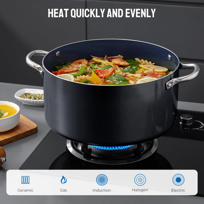 BEZIA Induction Cookware Set 6-Piece, Stackable Kitchen Cooking Pots Set, 6qt 4.8qt & 2qt Pots with Lids, Dishwasher Safe & Oven Safe, Compatible with All Stoves, Black - Image 5