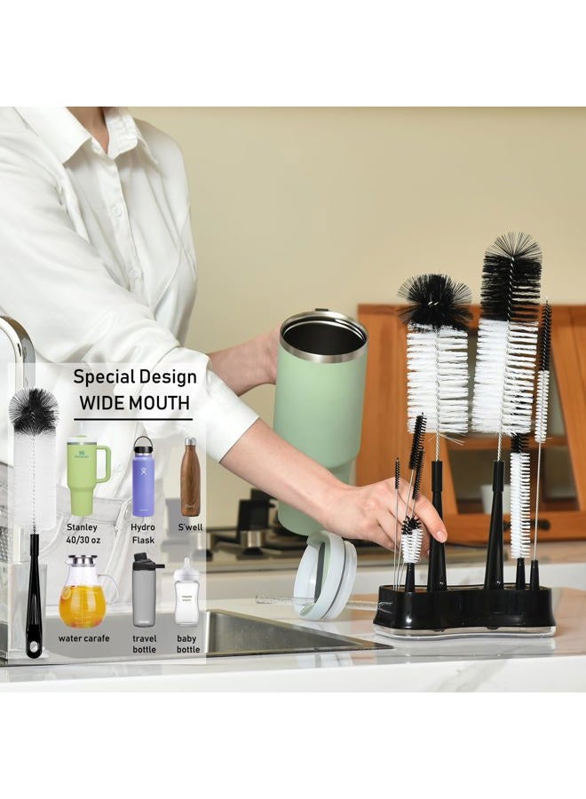 ALINK 8 Pack Black Bottle Brush Cleaning Set with Storage Holder, Bottle Cleaner for Long Narrow Neck Bottles, Stanley, S'Well Water Bottles, Baby Bottles, Tumblers, Carafe, Jugs, Straws - Image 4