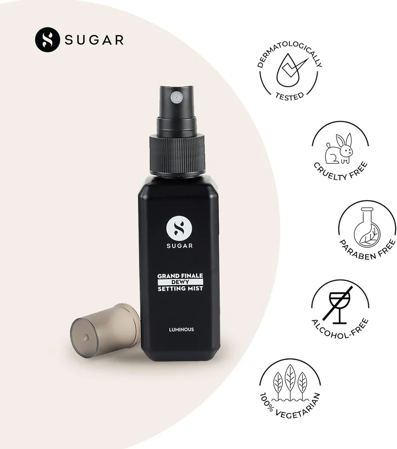 شوجر كوزماتيكس Grand Finale - Dewy Setting Mist - 50 Ml - 2-In-1 Setting Mist - For Longlasting Makeup And Sun Protection - Paraben Free