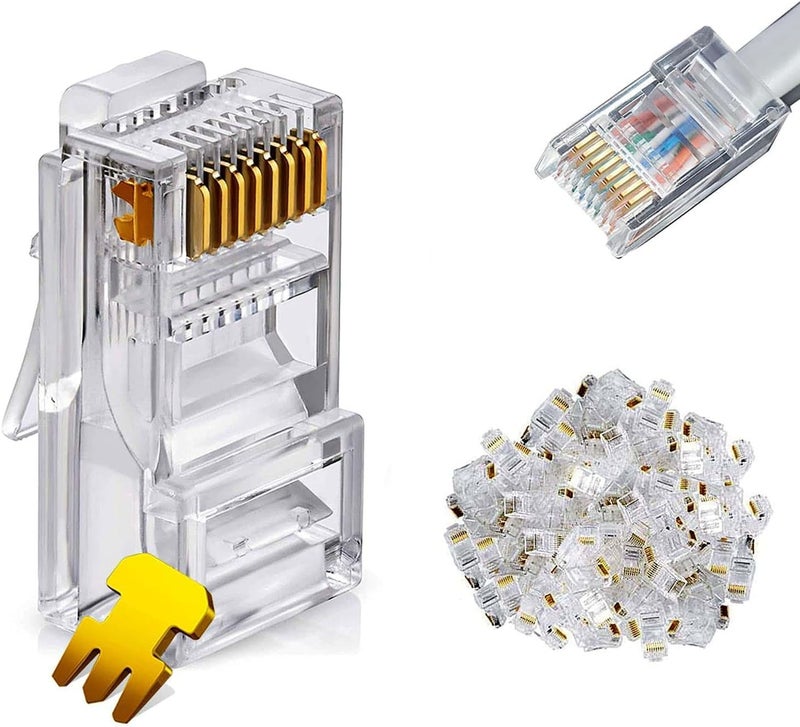 Zikra RJ45 Connectors Cat6 Pass Through Ends Transparent and Penetrable Connectors UTP 8P8C Network Plug Gold-Plated Contacts for Widely Used in Local Area Network and ADSL Broadband(100Pcs) - Image 1