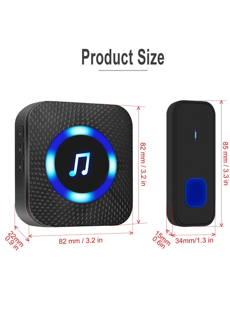 Alruht Long-Range Wireless Doorbell With Waterproof Buttons, 400m Remote Range, 55 Chimes, 5 Volume Levels, LED Flashing, 110Db Loud Sound For Home And Classroom (Black) - Image 2