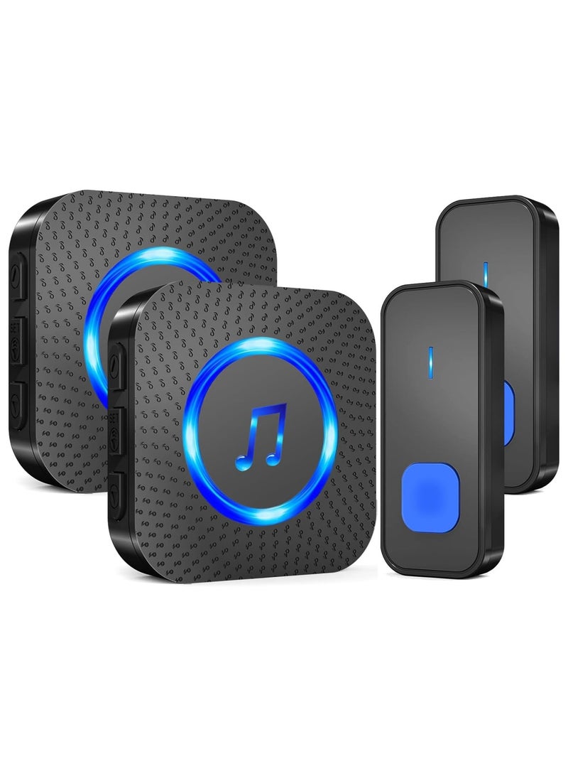 Alruht Long-Range Wireless Doorbell With Waterproof Buttons, 400m Remote Range, 55 Chimes, 5 Volume Levels, LED Flashing, 110Db Loud Sound For Home And Classroom (Black) - Image 1