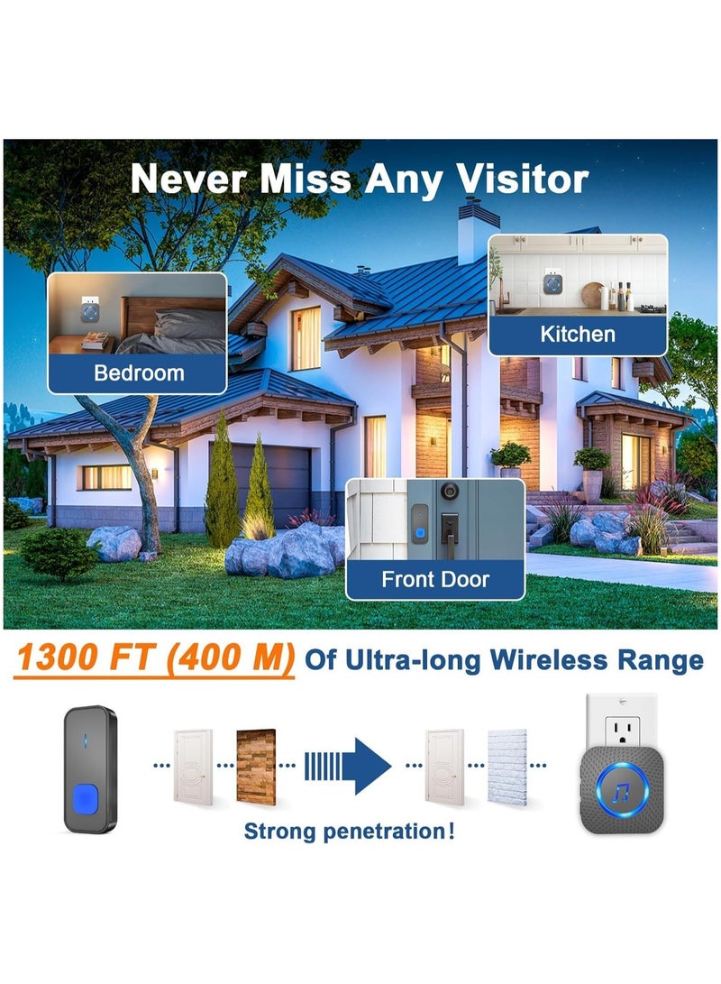 Alruht Long-Range Wireless Doorbell With Waterproof Buttons, 400m Remote Range, 55 Chimes, 5 Volume Levels, LED Flashing, 110Db Loud Sound For Home And Classroom (Black) - Image 3