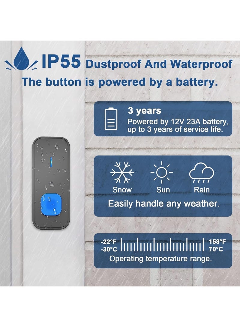 Alruht Long-Range Wireless Doorbell With Waterproof Buttons, 400m Remote Range, 55 Chimes, 5 Volume Levels, LED Flashing, 110Db Loud Sound For Home And Classroom (Black) - Image 5