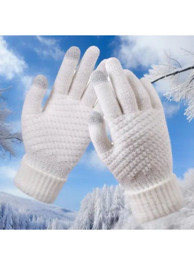 White Winter Thermal Gloves Windproof Insulated For Ski Cycling Driving Outdoor - Image 2